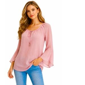 Marled Top Pink Chiffon Tulip Long Sleeve Blouse Cottagecore Boho M